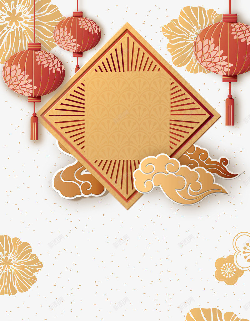 2019春节装饰大气元素psd免抠素材_88icon https://88icon.com 2019春节 2023 2023春节 土豪金色 新年 灯笼 祥云 花朵 金色