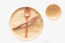 棕色木质纹理圆木盘木勺子木叉木素材