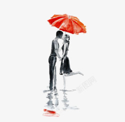 红色的雨伞情侣高清图片