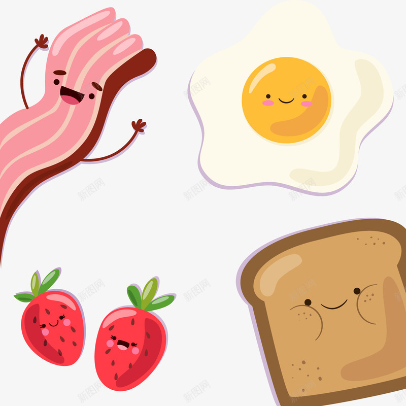 卡通表情早餐食物png免抠素材_88icon https://88icon.com 手绘食物 烟肉 煎鸡蛋 红色草莓 面包