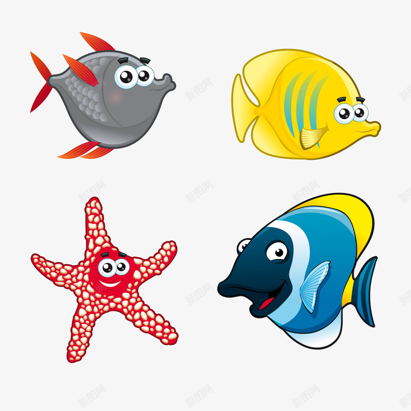 卡通海底动物鱼png免抠素材_88icon https://88icon.com 卡通动物 卡通海底动物 卡通海星 矢量动物