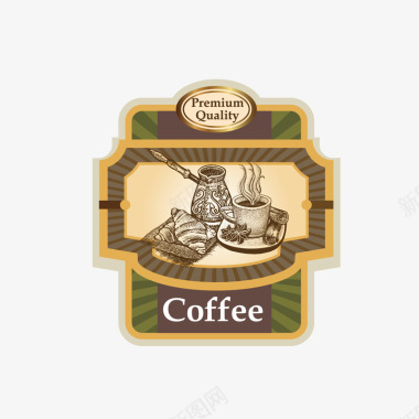 山水印章咖啡标贴矢量图图标图标