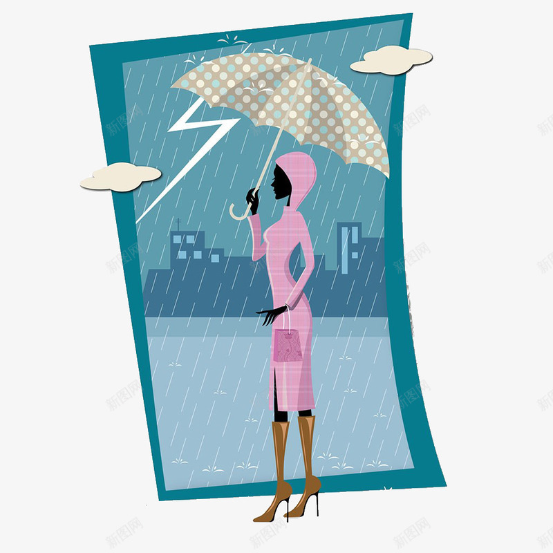 雨中打伞的人png免抠素材_88icon https://88icon.com 卡通手绘 闪电 雨 雨丝帘 雨伞 雨天下雨 雨滴