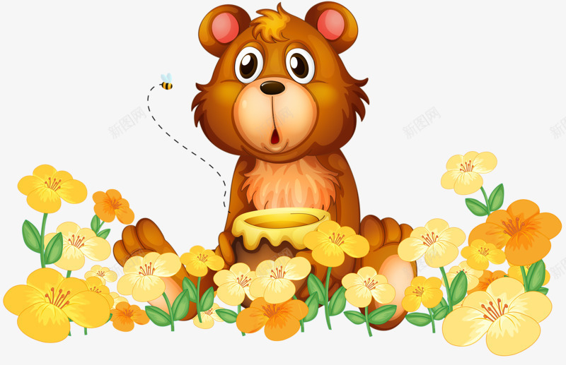 吃蜂蜜的小熊png免抠素材_88icon https://88icon.com 小熊 棕色 罐子 蜂蜜 野花