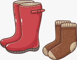 红色的靴子和棕色的袜子矢量图素材