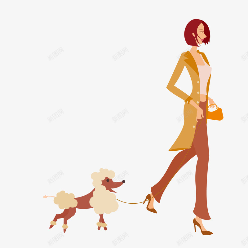 卡通遛狗的人物矢量图ai免抠素材_88icon https://88icon.com 人物设计 公园遛狗 创意 卡通 女性人物 矢量图 走狗 遛狗 都市