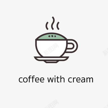 可爱咖啡杯带奶油的咖啡图标矢量图图标