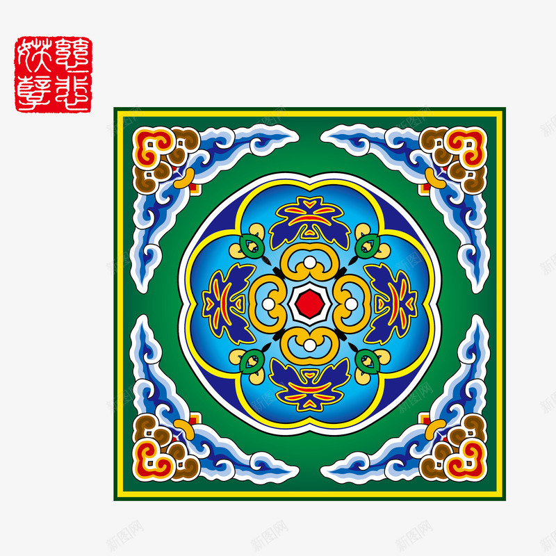 窗帘雕花印章png免抠素材_88icon https://88icon.com 传统 古代雕花 如意吉祥 新年 红色印章