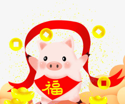 财神爷抱着猪可爱卡通财神福气猪高清图片