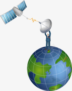 创意小人地球雷达卫星全方位监控素材