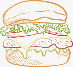 手绘美味汉堡矢量图素材