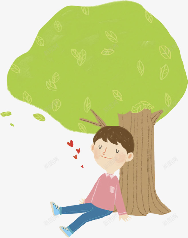 树下的男孩png免抠素材_88icon https://88icon.com 休息 卡通 大树 帅气的 爱心 瞌睡 绿色的