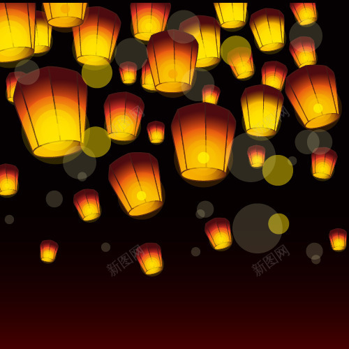 夜空下的孔明灯矢量图ai免抠素材_88icon https://88icon.com 中秋 夜空 孔明灯 灯光 矢量图