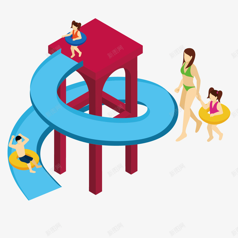 蓝色滑滑梯立体卡通矢量图ai免抠素材_88icon https://88icon.com 卡通 手绘 泳装 滑滑梯 牵手 玩滑滑梯 玩耍 矢量图 简单 黄色游泳圈