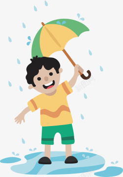 小朋友踩水坑雨中撒欢的男孩矢量图高清图片