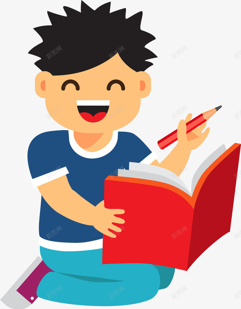 开学季开心的小男孩png免抠素材_88icon https://88icon.com 写作业 开学季 开心的小男孩 手拿书本 手拿铅笔 拿着书本