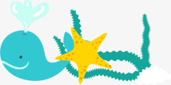 夏日手绘海底鲨鱼海星素材