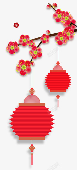 新年舞狮装饰图案中国风装饰梅花灯笼高清图片