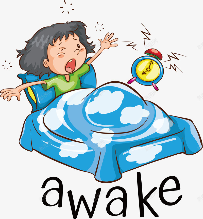 被闹钟叫起来的孩子png免抠素材_88icon https://88icon.com awake 幼教 早起 矢量素材 起床上学 闹钟叫醒