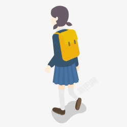 卡通背着书包的女孩矢量图素材