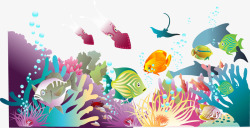 手绘海底世界珊瑚鱼群素材