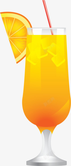 黄色夏天加冰橙汁矢量图素材