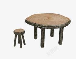 长形木头旧桌子两个棕色木头圆桌高清图片