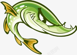 卡通手绘好看的绿色鱼插画素材