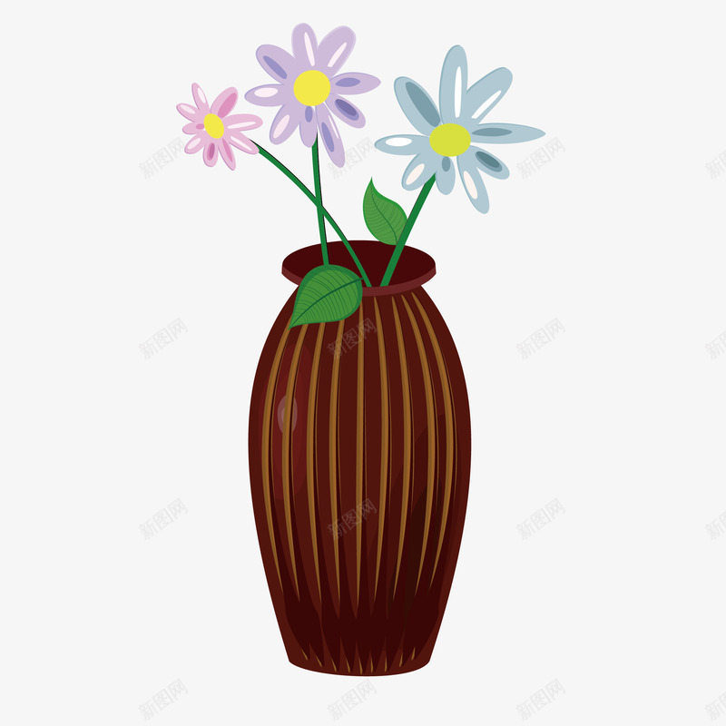 小清新插花png免抠素材_88icon https://88icon.com 小清新插花 手绘插花 插画 插花 棕色花瓶 花瓶 装饰