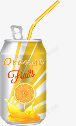 拟真瓶子易拉罐饮料橙汁矢量图素材