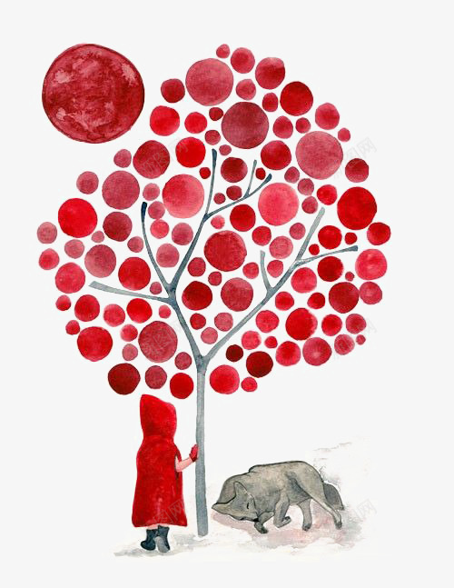 红色小树png免抠素材_88icon https://88icon.com 创意小树 圆形叶片 小树插画 小红帽 手绘小树 水彩小树 童话