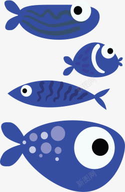 蓝色卡通海底的鱼类素材