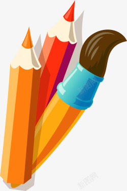 卡通彩色铅笔学习工具矢量图素材