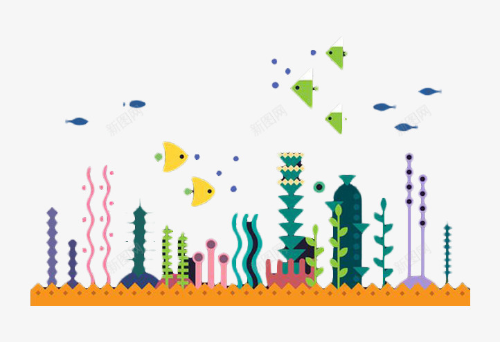 卡通海底世界鱼群png免抠素材_88icon https://88icon.com 海底 海藻 珊瑚 鱼群