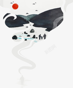 九月初九重阳节烟雾型山水画背景高清图片