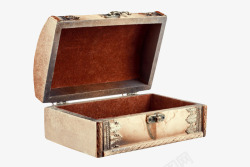 棕色打开盖子的木盒古代器物实物素材