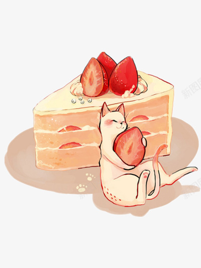 可爱草莓蛋糕png免抠素材_88icon https://88icon.com 可爱草莓蛋糕 可爱蛋糕装饰 手绘美食 猫咪抱着草莓睡觉 猫咪躺在蛋糕旁 猫咪靠着柔软的蛋糕 美食插画 食物插画