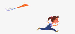 手绘人物插图放风筝奔跑的女孩素材