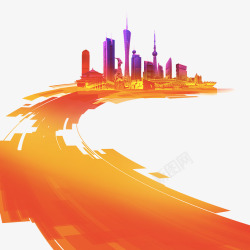 动感光影手绘橙色城市建设高清图片