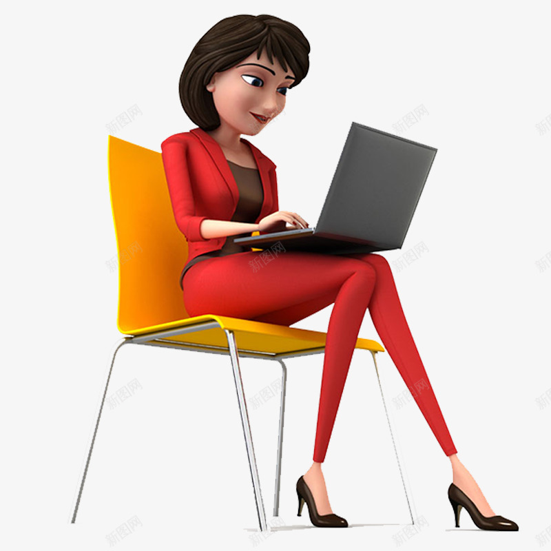 坐在椅子上办公的女人png免抠素材_88icon https://88icon.com 坐在椅子上 坐在椅子上的人 看电脑 短发女人 身穿红色衣服