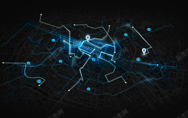 黑底蓝光科技地图海报背景背景