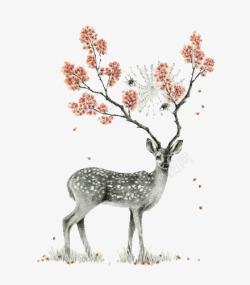 美丽的鹿水墨画梅花鹿高清图片