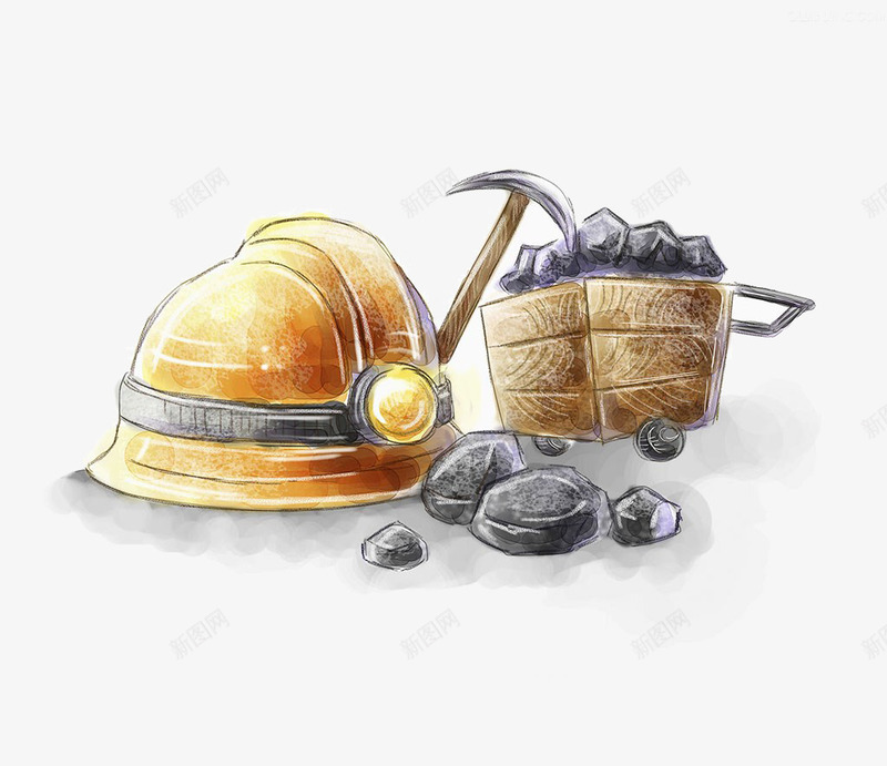 矿工煤手工工具插画png免抠素材_88icon https://88icon.com 头盔 安全帽 安全生产 工地安全 插画 矿工煤手工工具 黄金矿工