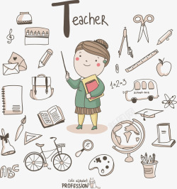 笔筒png教师节卡通女老师涂鸦简笔画矢量图高清图片