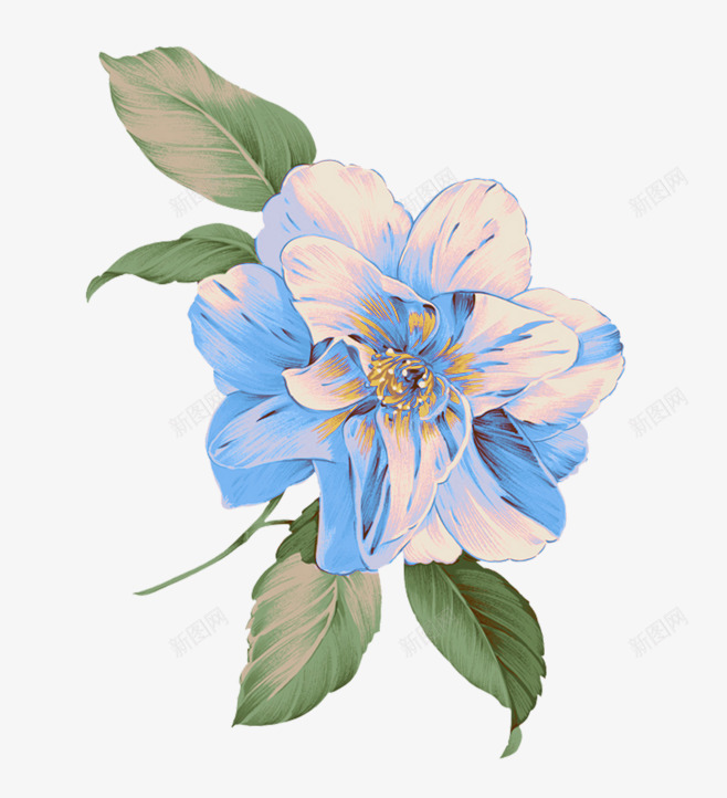 蓝色水粉画茶花png免抠素材_88icon https://88icon.com 树叶 水粉画 茶花 茶花矢量 蓝色