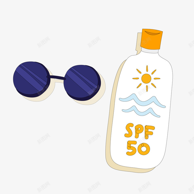 防晒霜和墨镜矢量图ai免抠素材_88icon https://88icon.com 创意 卡通 墨镜 度假 旅行 瓶子 矢量图 英文防晒霜 防晒霜