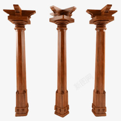 三个简单棕色木头柱子素材