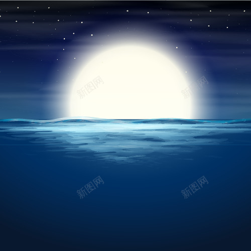 大海上的明月矢量图ai免抠素材_88icon https://88icon.com 夜晚 夜色海洋 大海 明月 月亮 矢量图