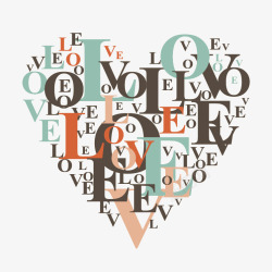 简单彩色字母汇集成爱心素材