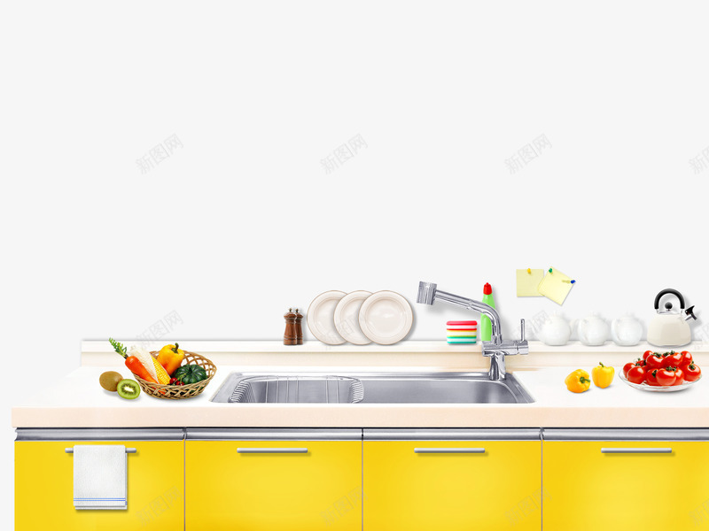 厨房用品png免抠素材_88icon https://88icon.com 厨房用品 水果 洗手台 餐具 黄色